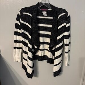 Dollhouse Black White Stripe Sparkle Open Cardigan Sweater (Girls Medium 10/12)